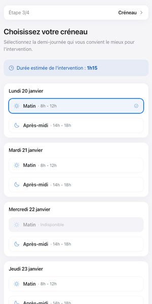 Application mobile TNT pour climaticien : prise de rendez-vous client
