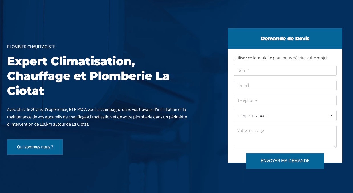 Formulaire de demande de devis pour artisan CVC