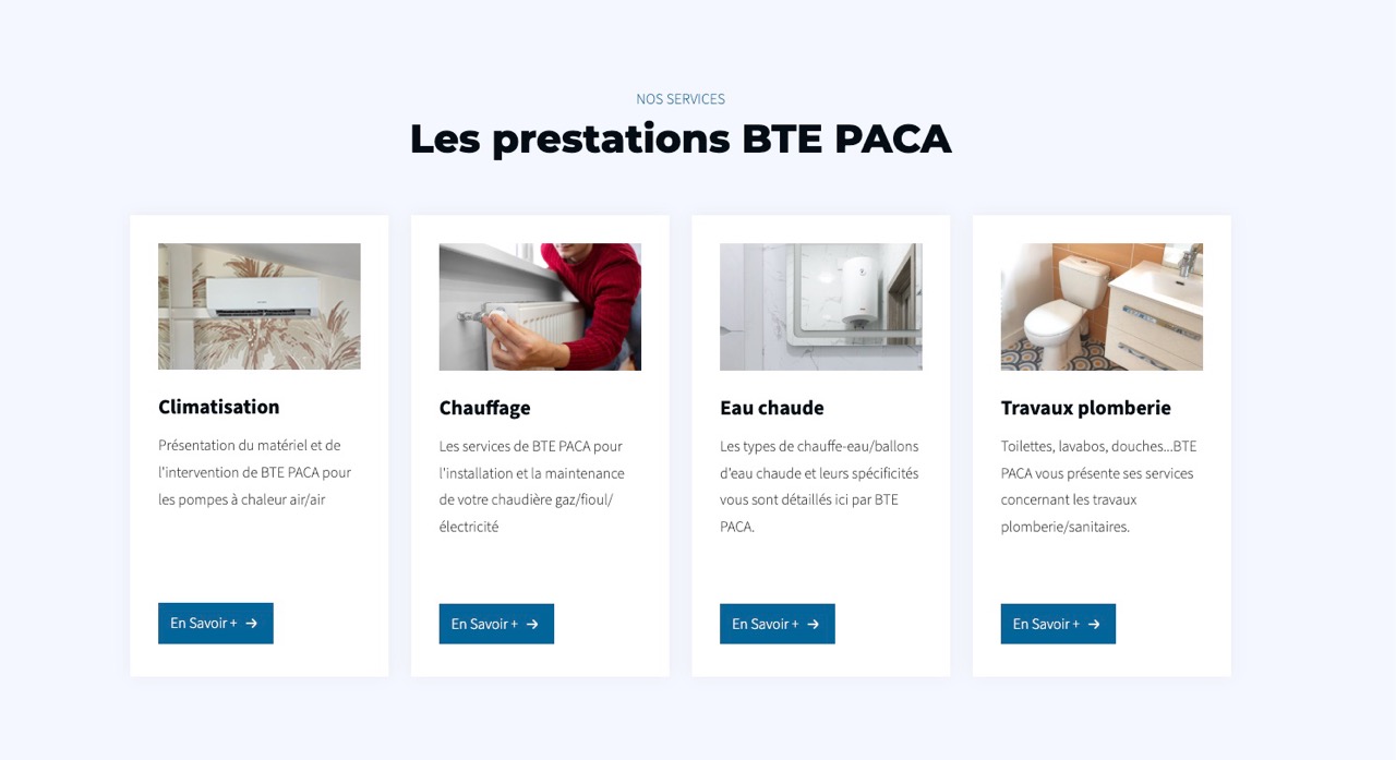 Page de présentation des services d'un artisan CVC